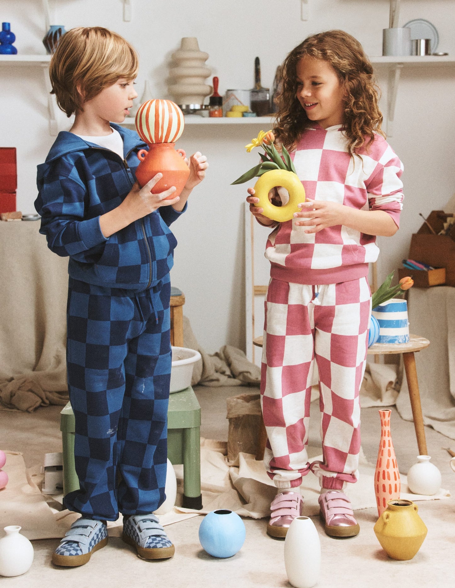 Fun Printed Joggers-Pink Checkerboard