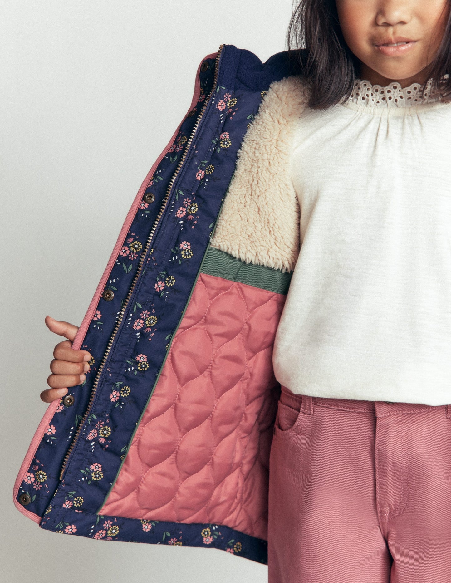 Joni Quilted Parka Coat-Navy Floral