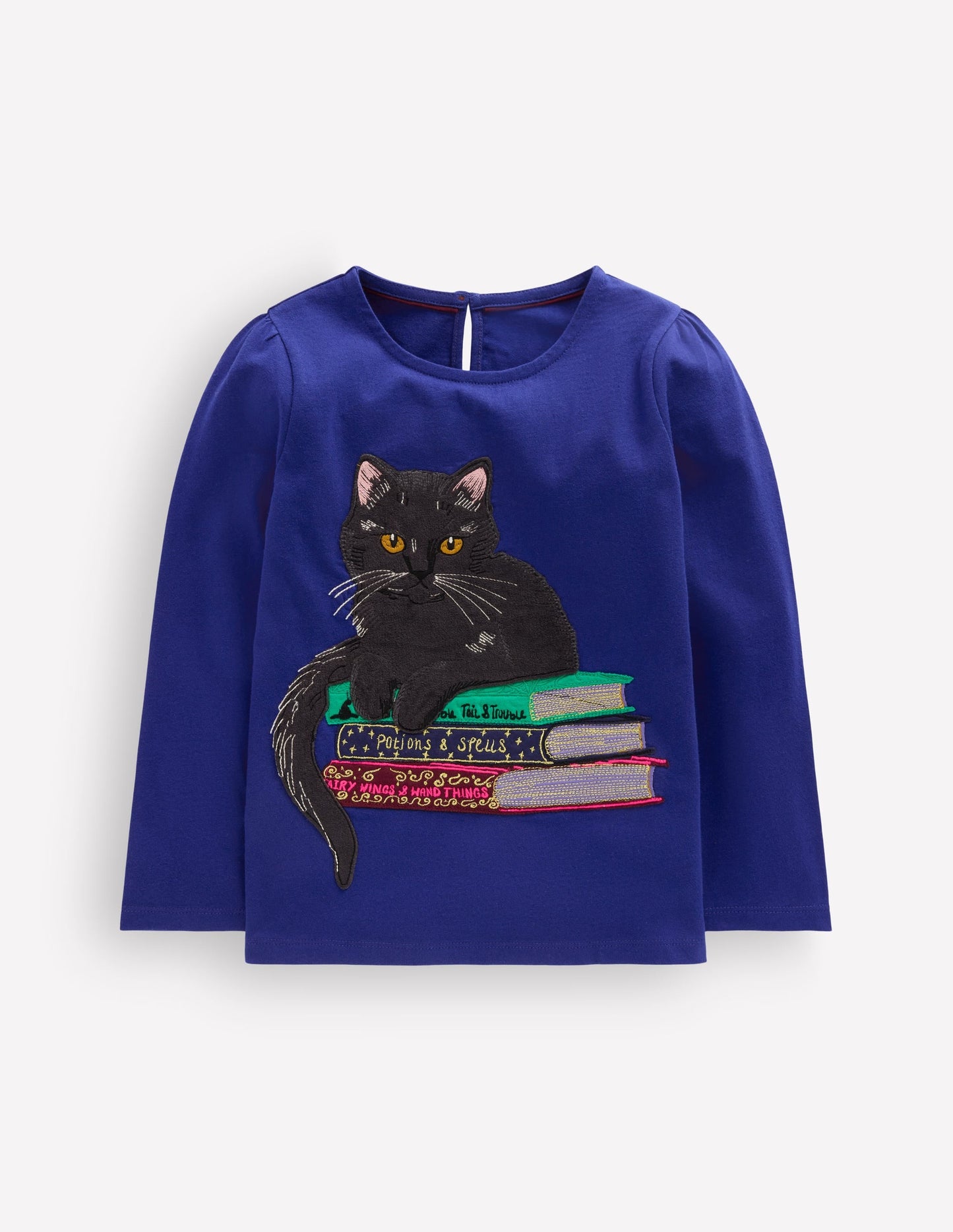 Puff Sleeve Appliqué  T-shirt-Bright Blue Cat