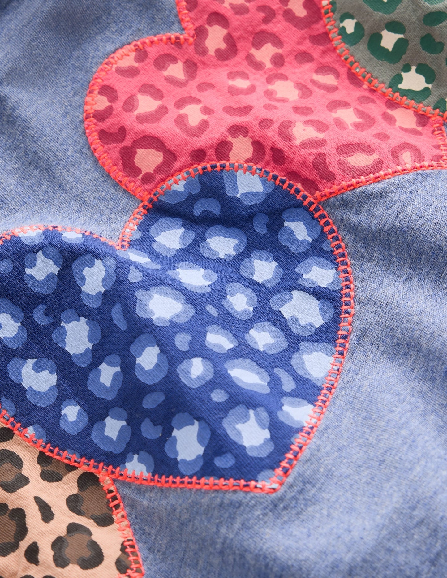 Puff Sleeve Appliqué  T-shirt-Blue Marl Patchwork Heart