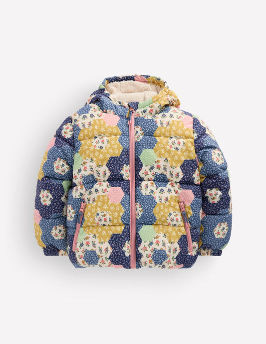 Fun Padded Coat-Patchwork Flowers