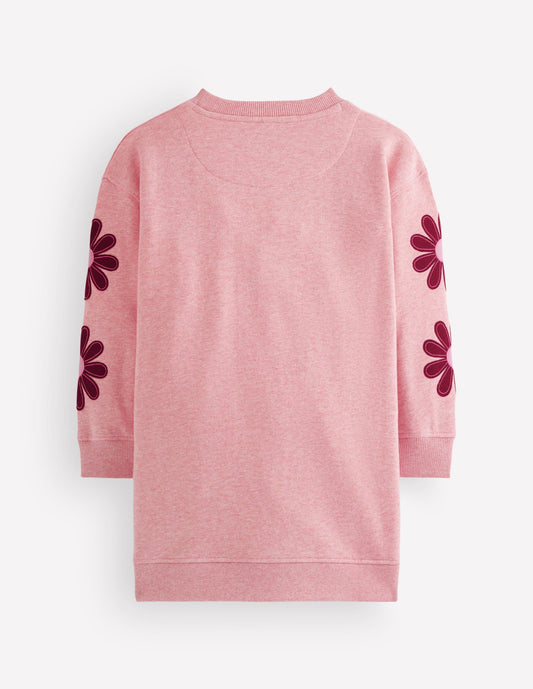 Ami Relaxed Sweatshirt Dress-Pink Flower Embroidery