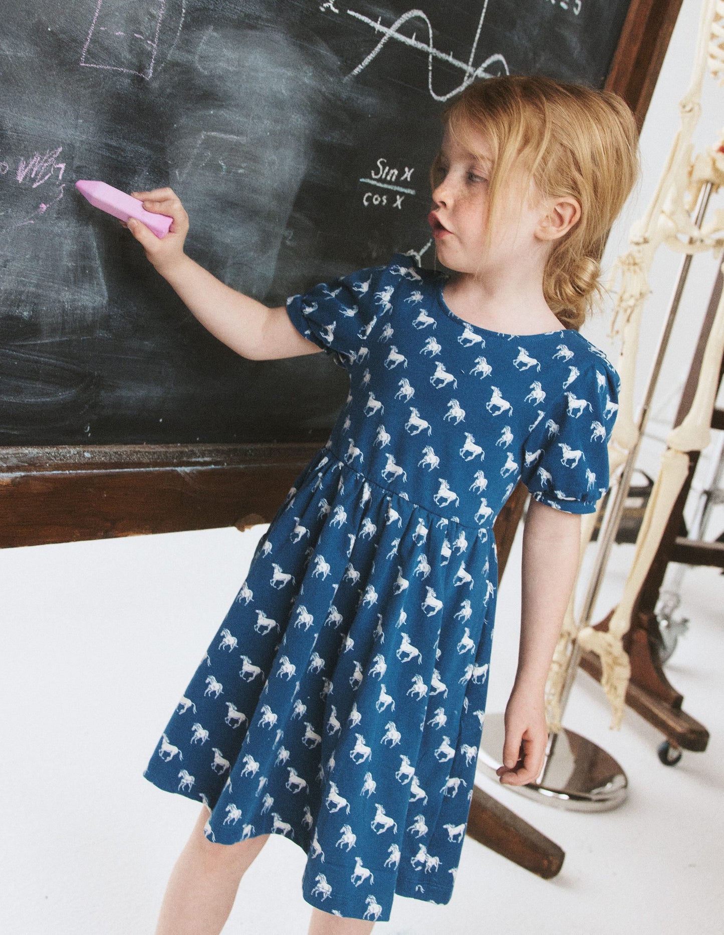 Ballerina Jersey Dress-Blue Horses