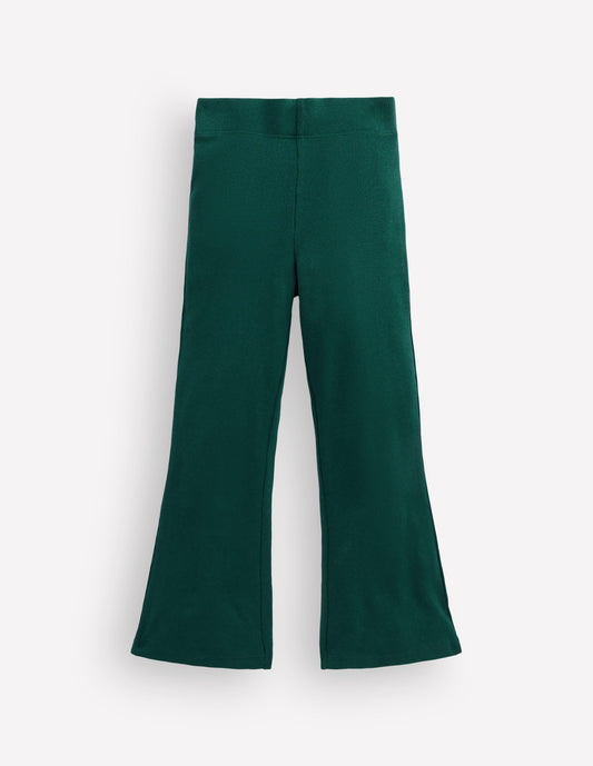 Ribbed Flared Leggings-Green