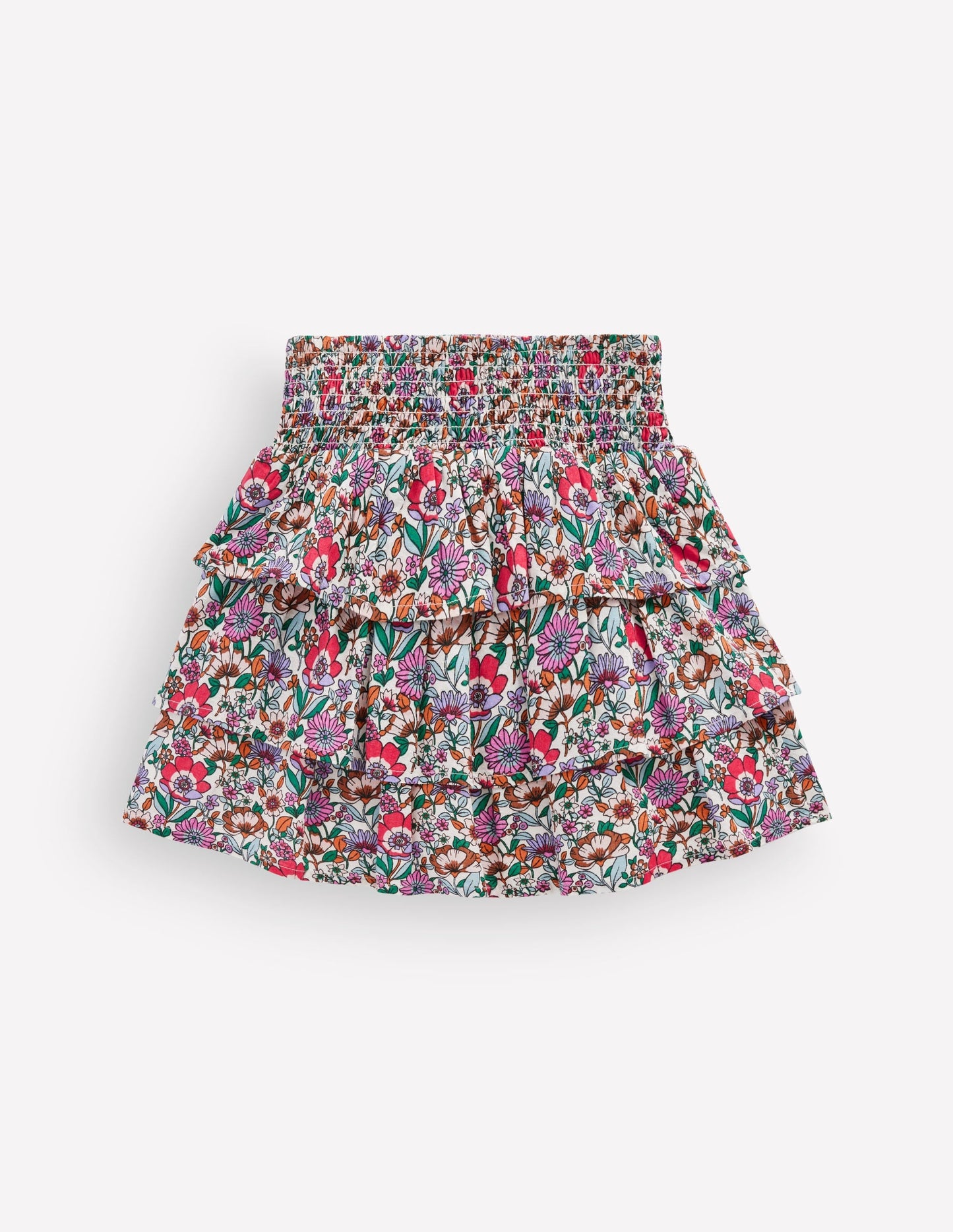 Smocked Waist Ruffle Skirt-Soft Cream Floral Field