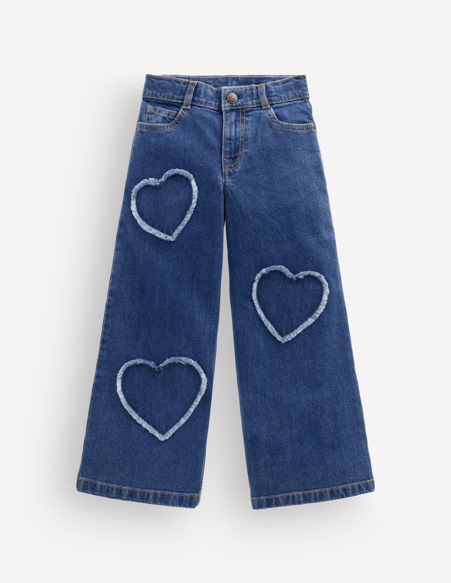 Wide Leg Jeans-Mid Wash Heart Applique