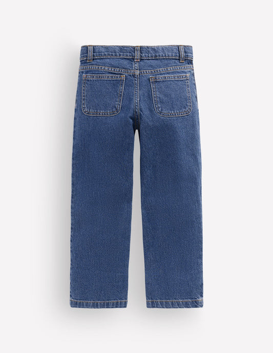 Patch Pocket Straight Jeans-Denim Embroidery