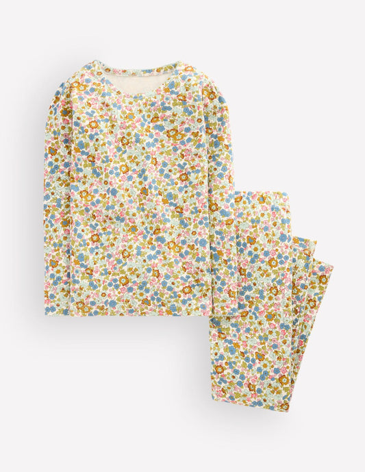 Snug Long John Pyjamas-Vintage Blue Flowerbed