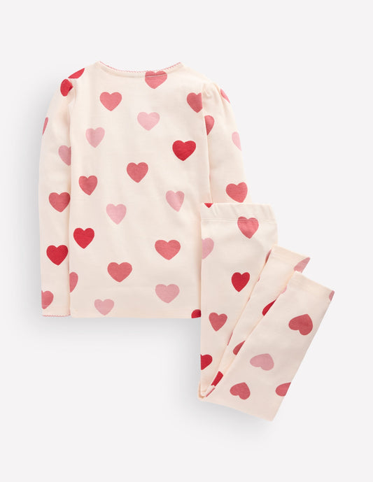 Snug Long John Pyjamas-Soft Ivory Hearts