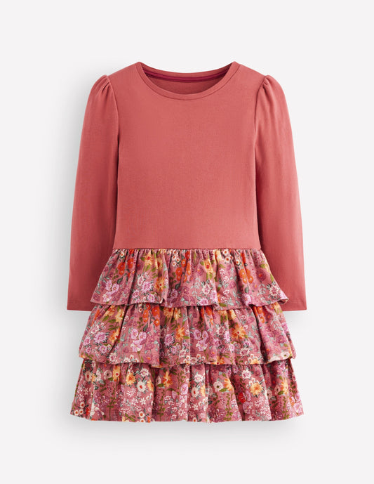 Cora Jersey RaRa Dress-Pink Flower Vine