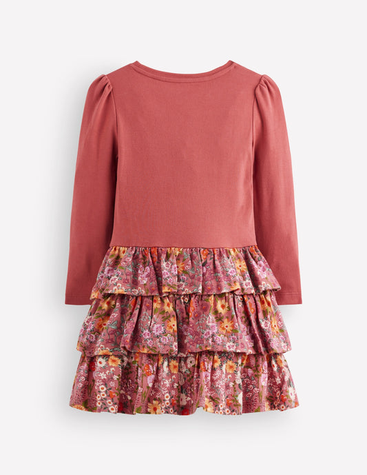 Cora Jersey RaRa Dress-Pink Flower Vine