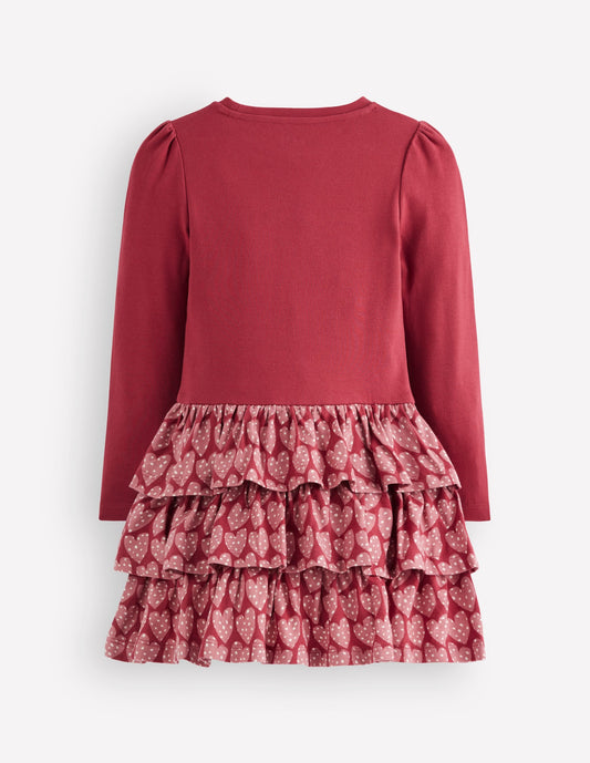 Cora Jersey RaRa Dress-Pomegranate Red Spotty Hearts