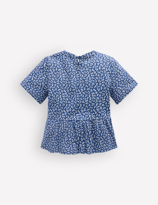 Short Sleeve Peplum Top-Bluejay Ditsy Floral