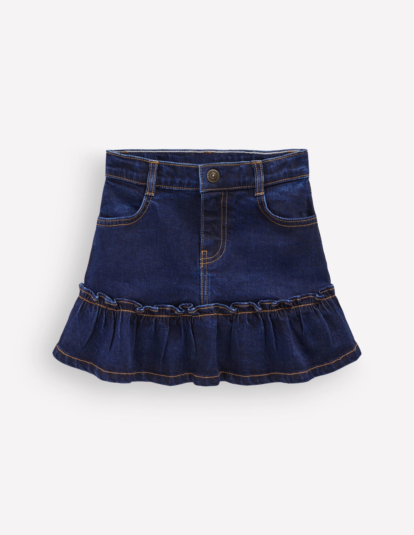 Frill Hem Denim Skirt-Dark Wash