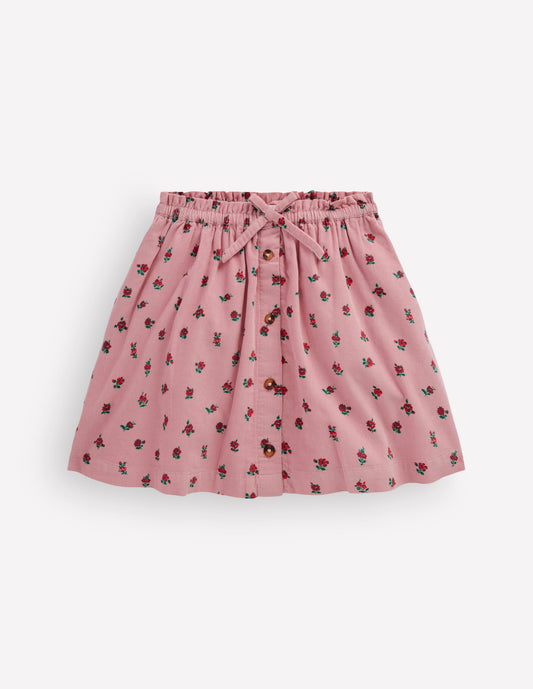Woven Button-Through Skirt-Vintage Pink Ditsy Floral