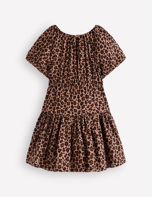 Bow Waist Woven Dress-Leopard Print