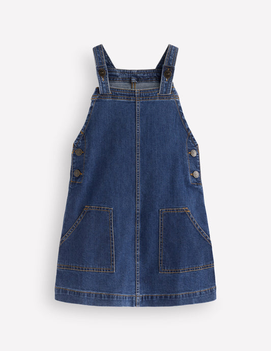 Adeline A-Line Dungaree Dress-Plain Denim
