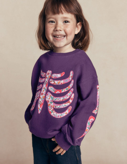 Bobbie Appliqué Sweatshirt-Calla Lily Purple Skeleton