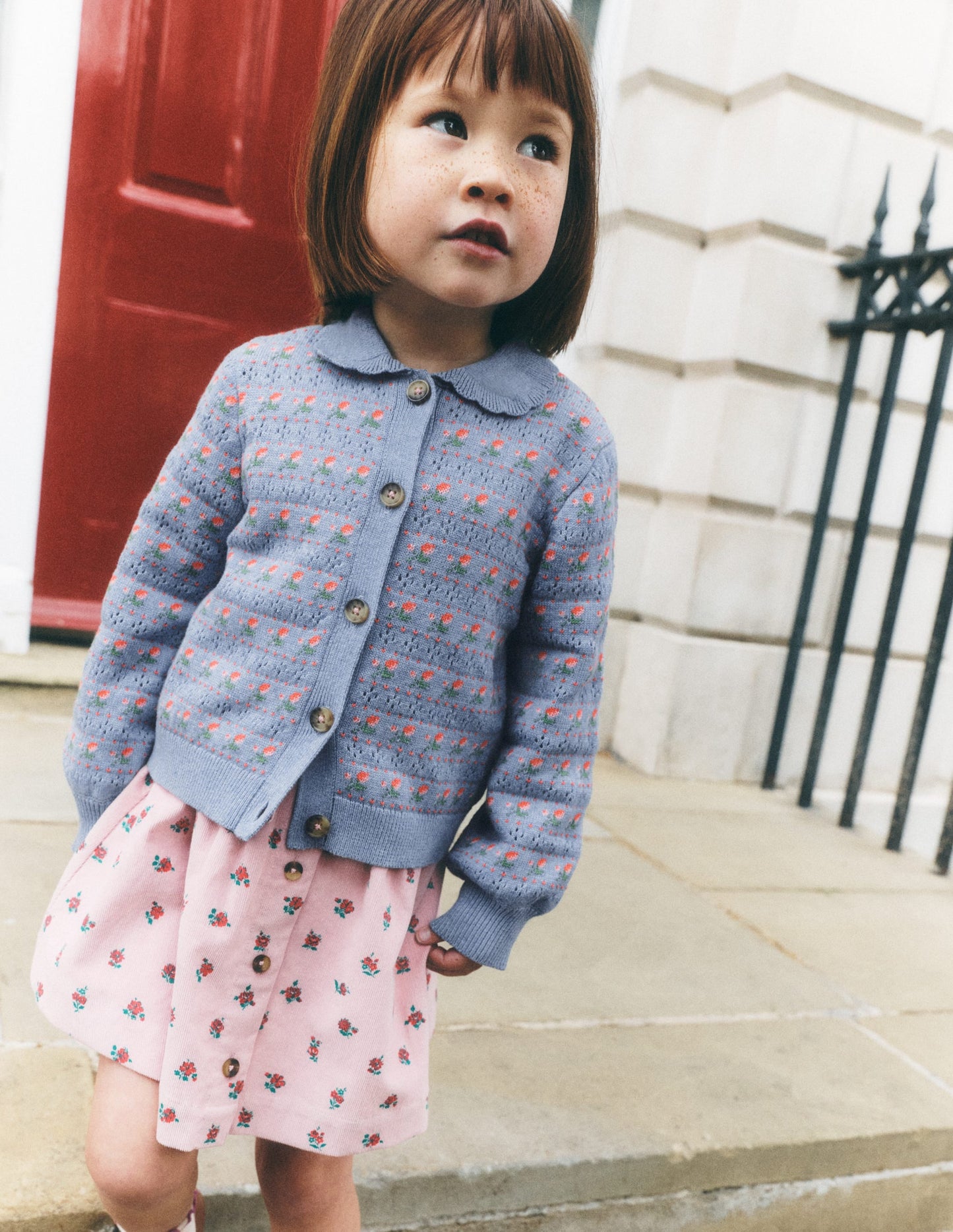 Collared Cardigan-Glacier Blue Marl Roses