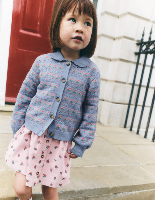 Collared Cardigan-Glacier Blue Marl Roses