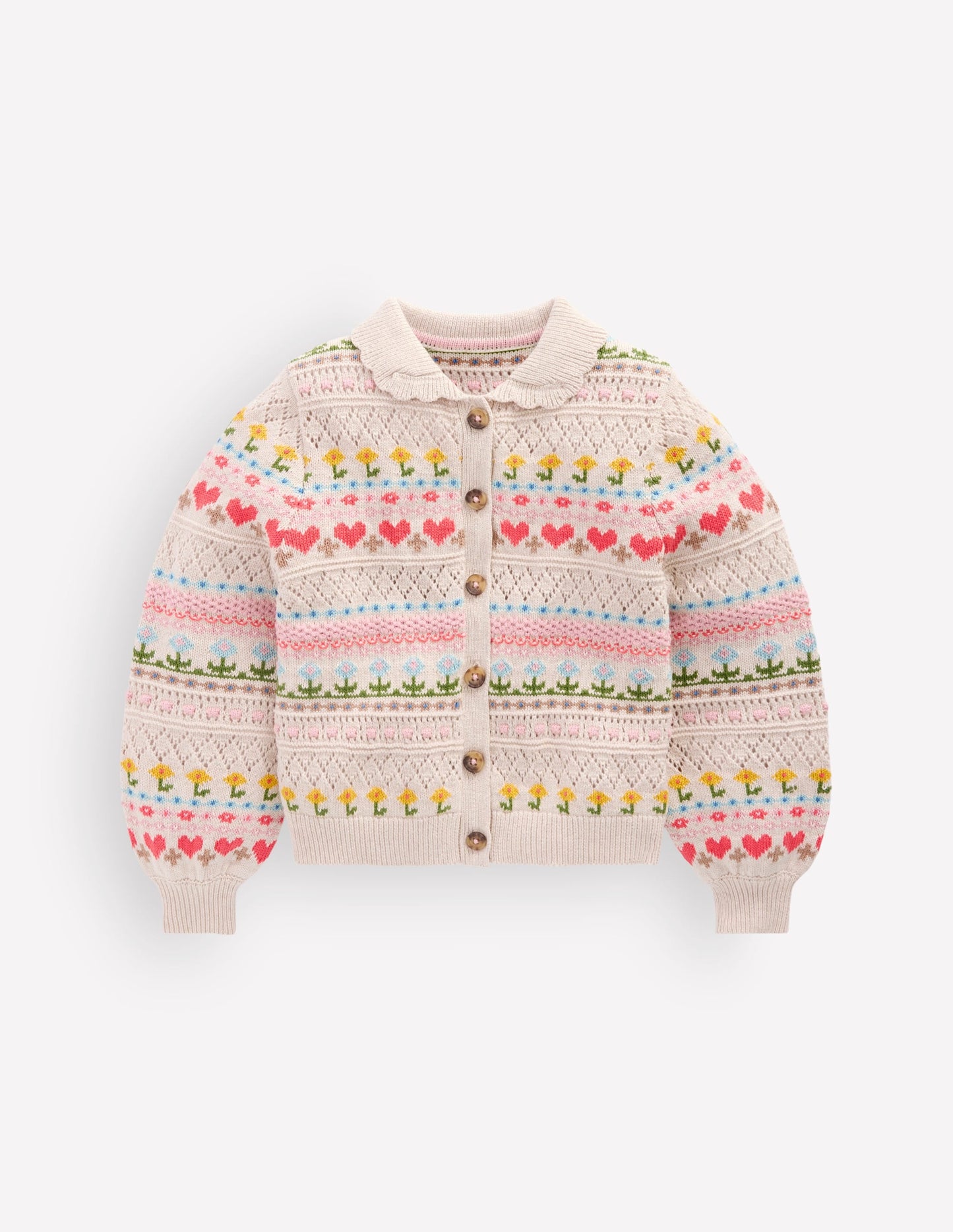 Collared Cardigan-Oatmeal Marl Flowers