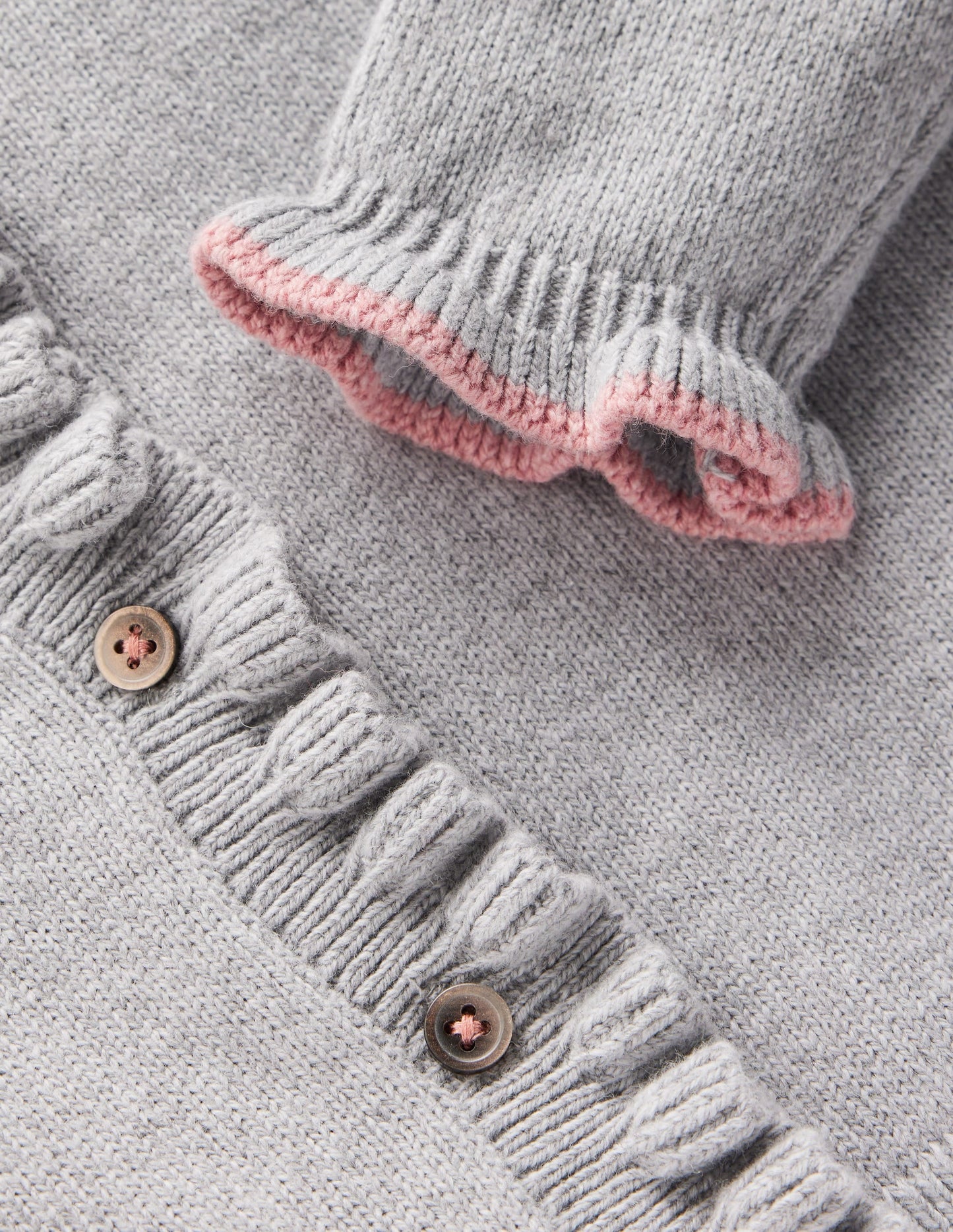 Everyday Frilled Cardigan-Grey Marl