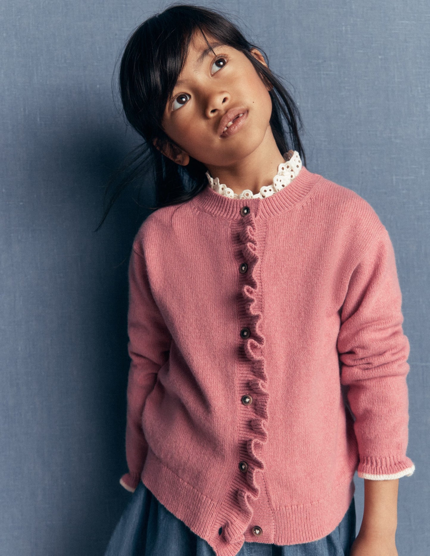 Everyday Frilled Cardigan-Vintage Rose