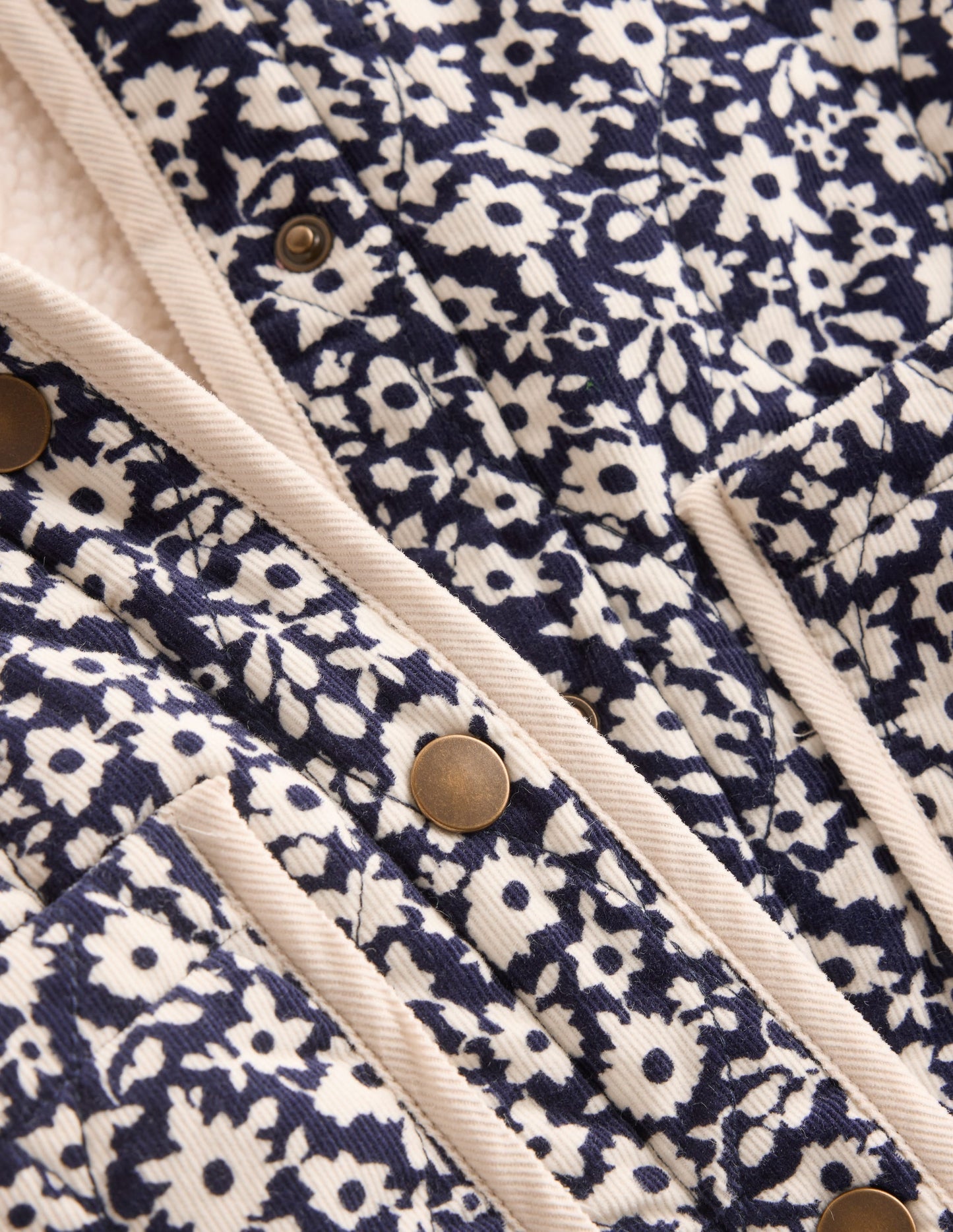 Quilted Cord Jacket-Navy Floral Print