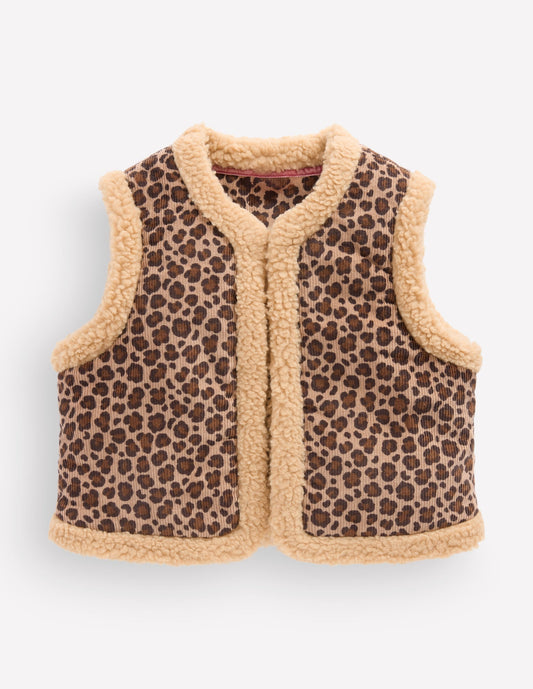 Borg Trim Gilet-Brown Leopard