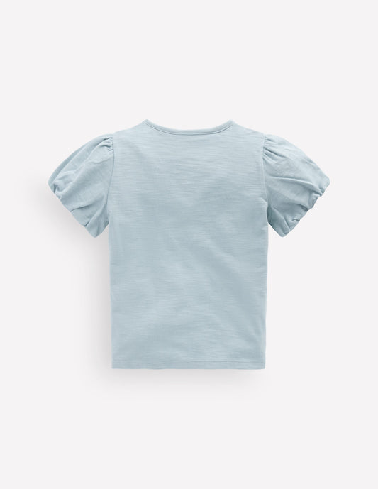 Puff Sleeve Jersey Top-Cornish Blue