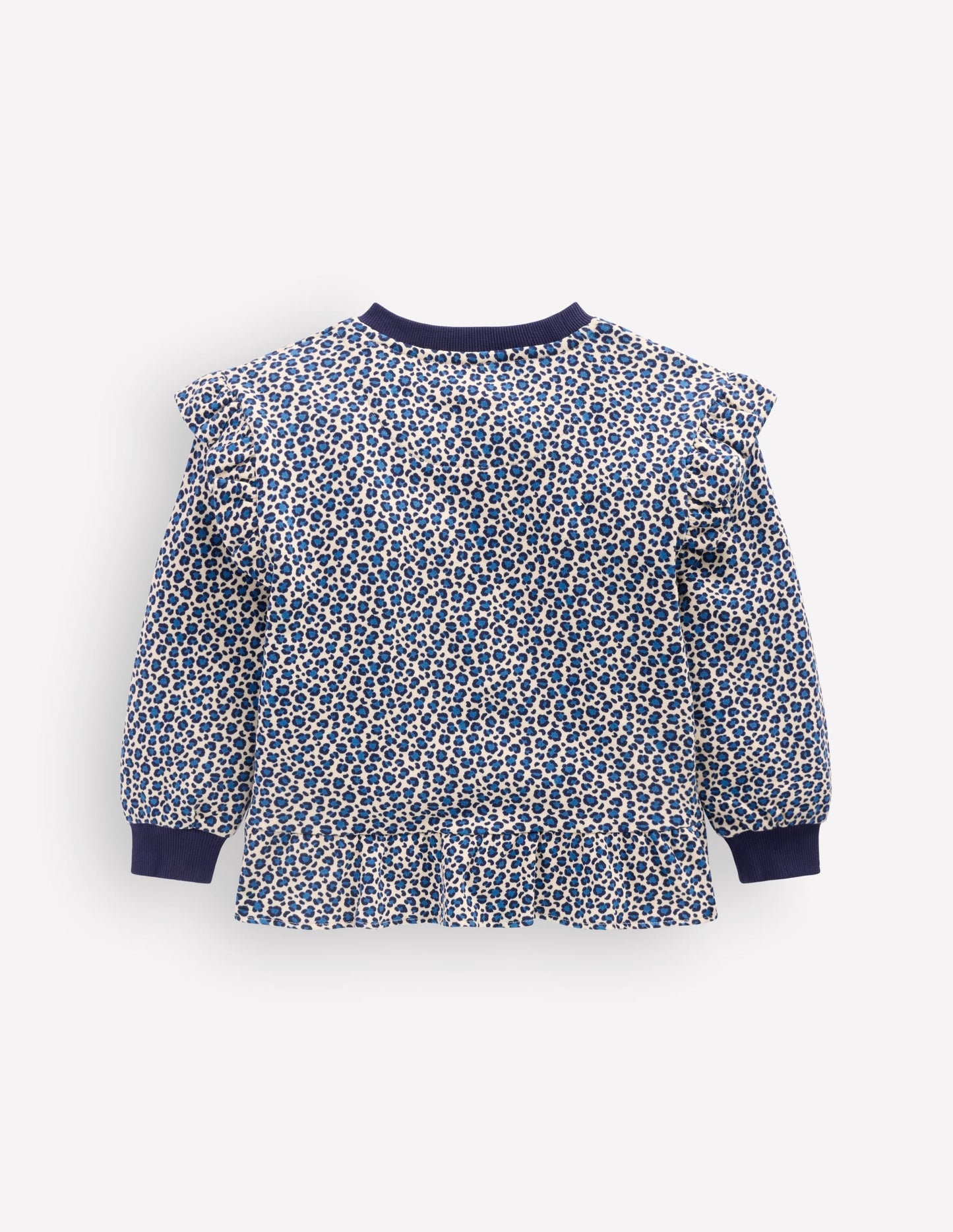 Pretty Frill Sweatshirt-Calico White/ Blue Leopard