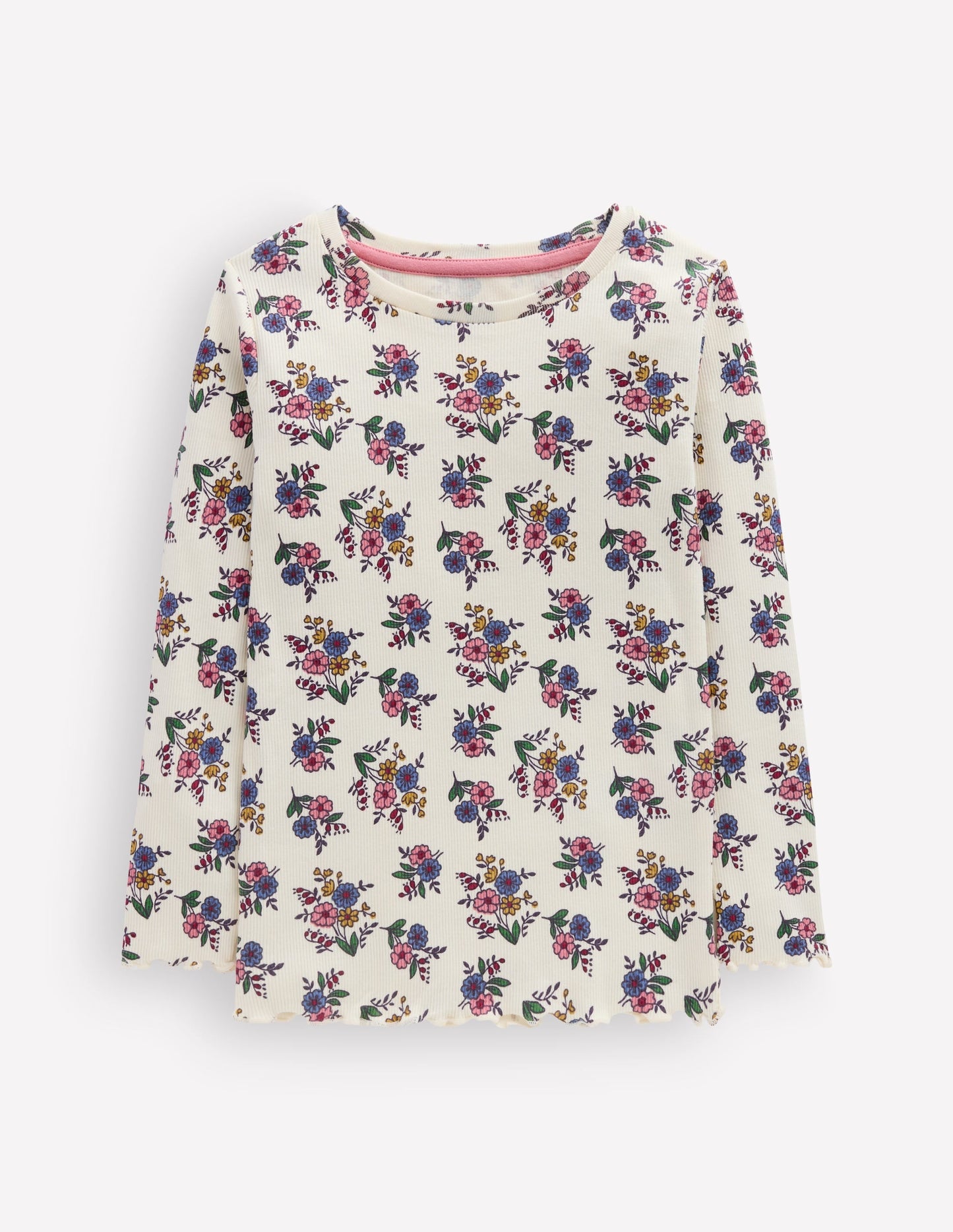 Ribbed Long Sleeve T-Shirt-Soft Ivory Ditsy Floral