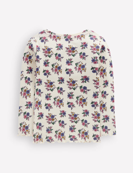 Ribbed Long Sleeve T-Shirt-Soft Ivory Ditsy Floral