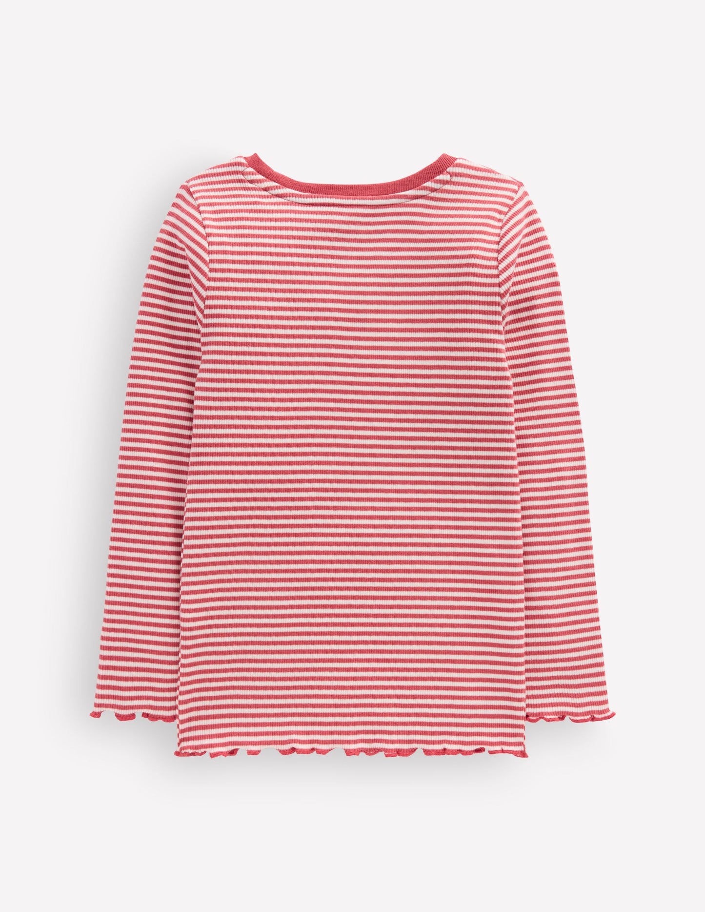 Ribbed Long Sleeve T-Shirt-Pink/ Soft Ivory Stripe
