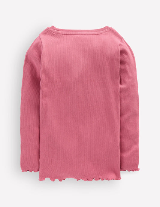 Ribbed Long Sleeve T-Shirt-Pink Heather