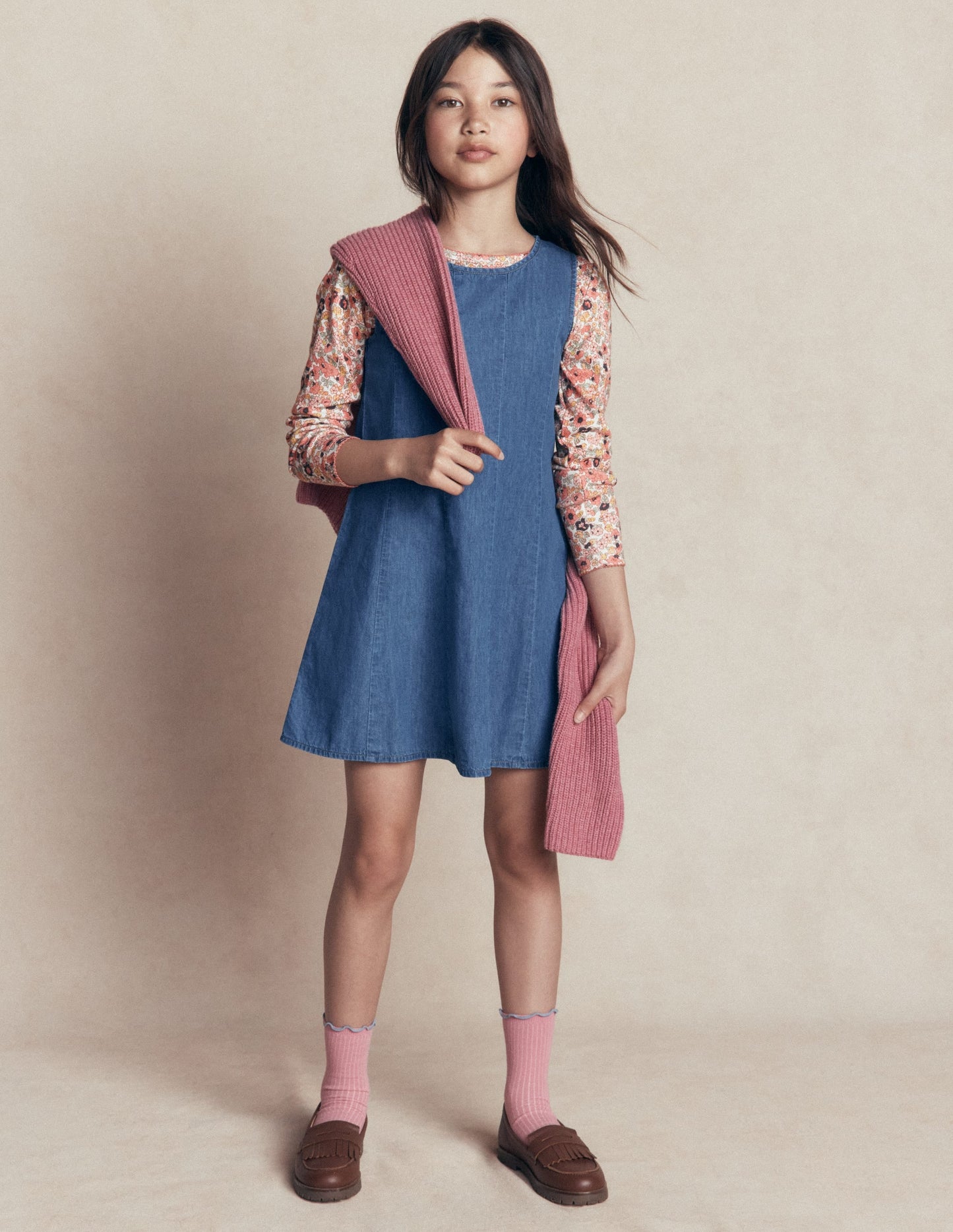 Willa Pinafore Dress-Mid Denim
