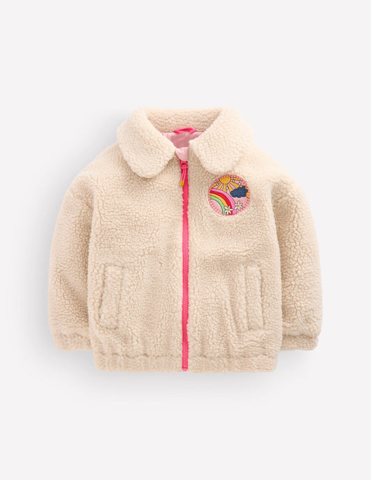 Collared Borg Jacket-Ivory Borg Logo