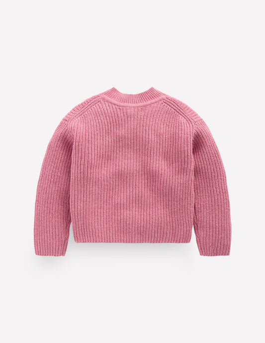 Chunky Everyday Cardigan-Pink Heather Marl