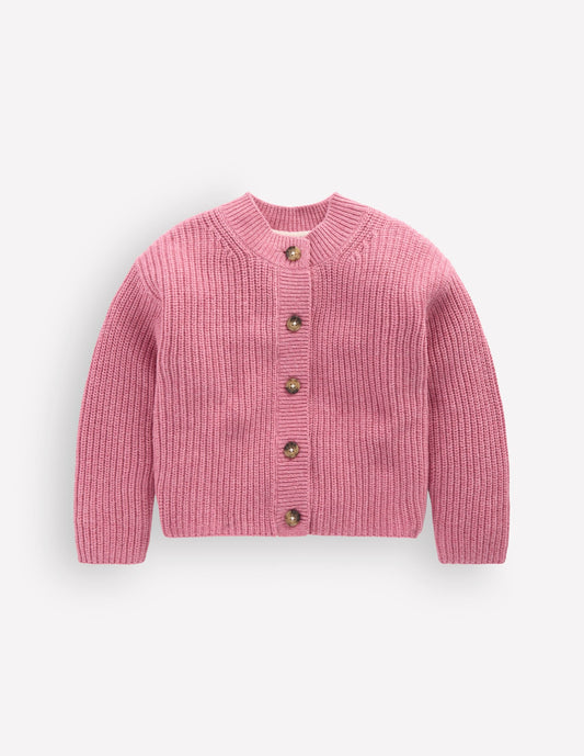 Chunky Everyday Cardigan-Pink Heather Marl