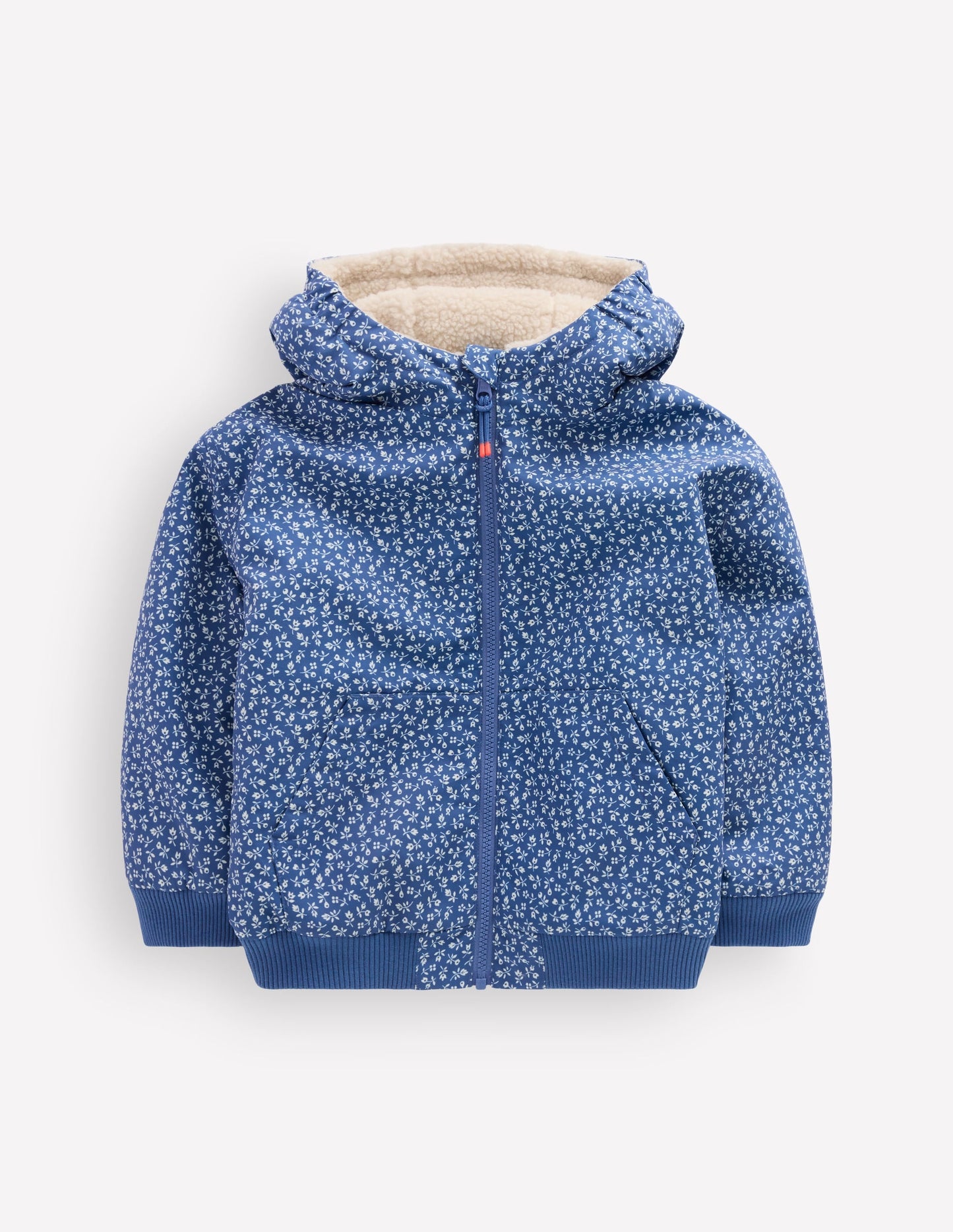 Reversible Borg Hooded Bomber-Bluejay Ditsy Floral
