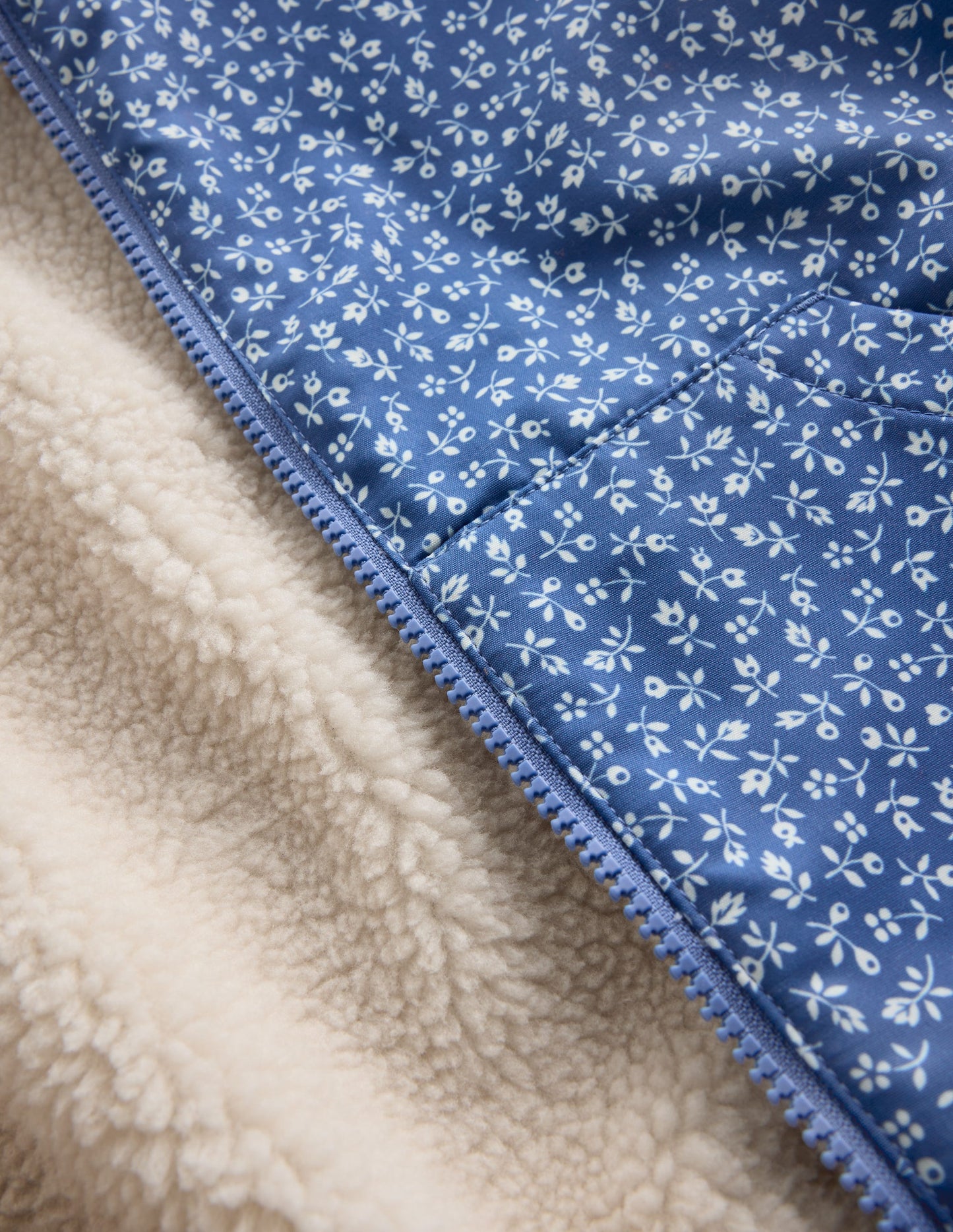 Reversible Borg Hooded Bomber-Bluejay Ditsy Floral