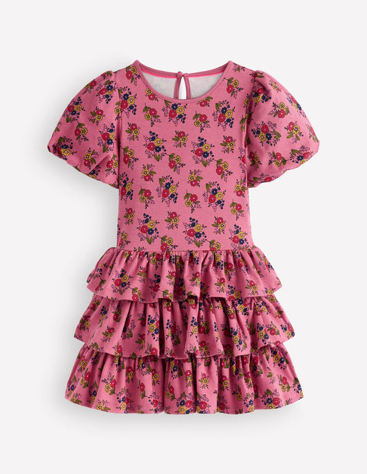 Ruffle Skirt Jersey Dress-Formica Pink Floral Bunches