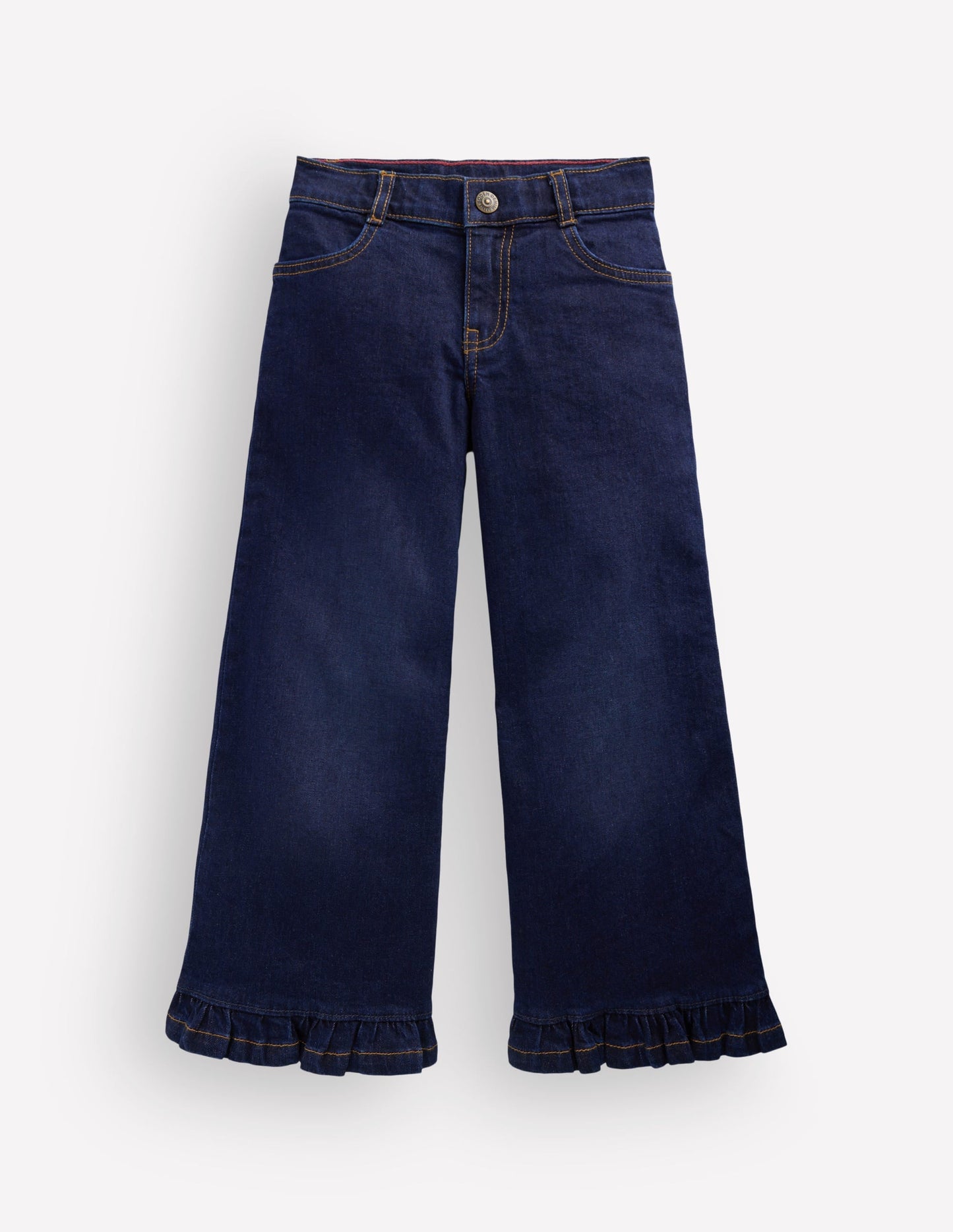 Wide Leg Frill Hem Jeans-Dark Wash