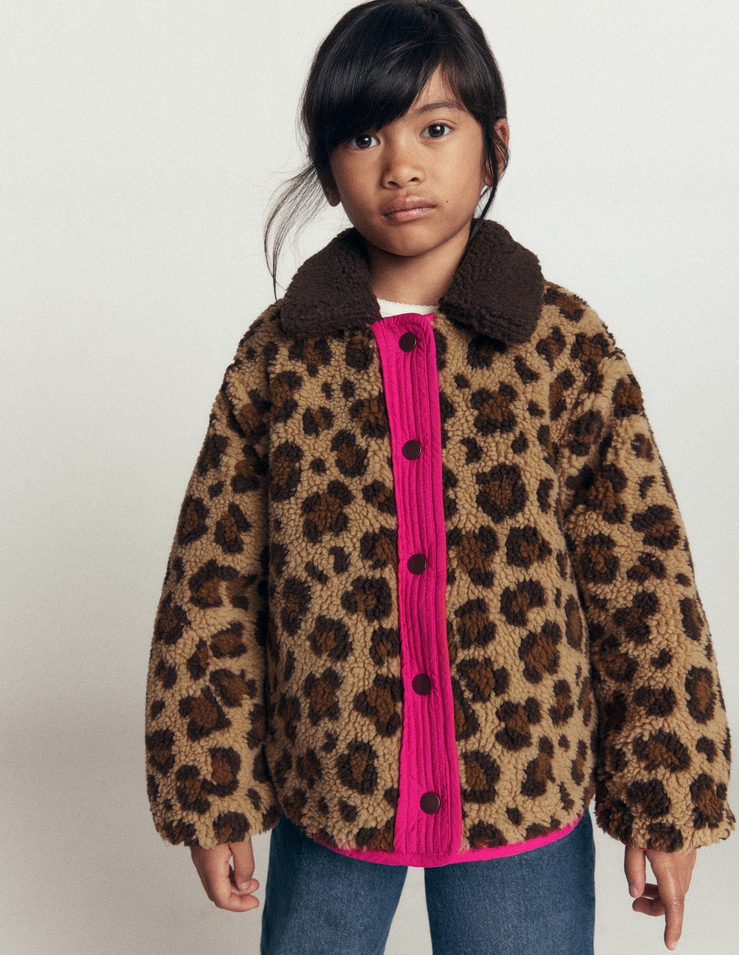 Reversible Borg Quilted Jacket-Leopard Multi
