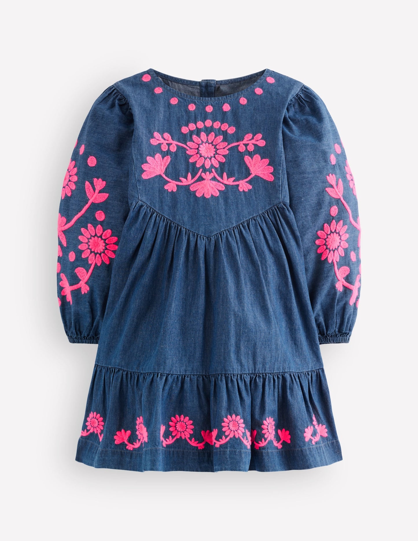 Celia Wing Sleeve Dress-Denim Pink Embroidery