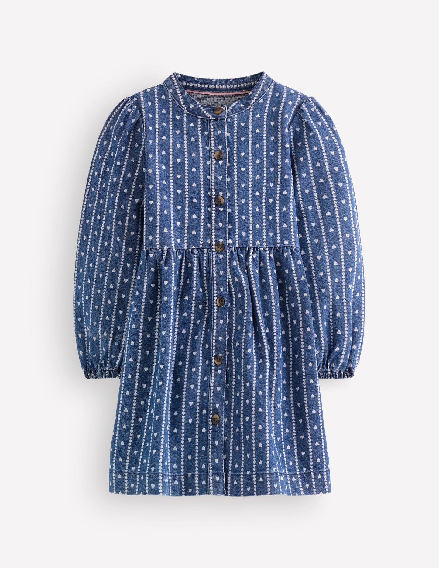 Betsy Woven Puff Sleeve Dress-Denim Tiny Hearts