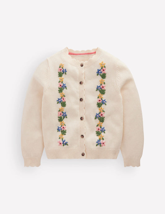 Pretty Embroidered Cardigan-Ecru Marl Floral Embroidery