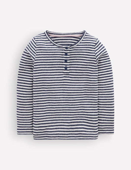 Long Sleeve Henley Top-Soft Ivory/ Navy Stripe