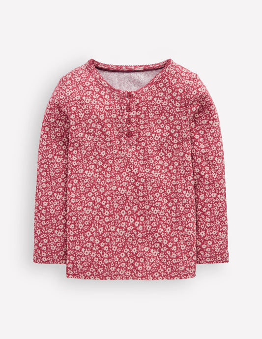 Long Sleeve Henley Top-Pink Floral
