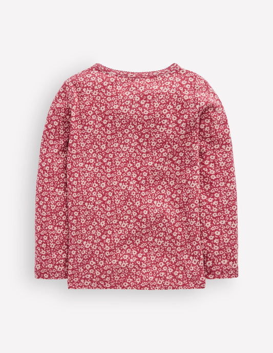 Long Sleeve Henley Top-Pink Floral